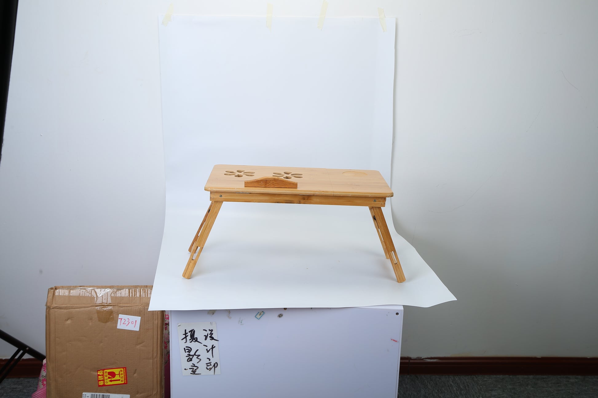 1Pc Bamboo Laptop Desk Breakfast Serving Bed Tray Foldable Leg Multi-Position Adjustable Tilt Surface Bed Lap Tray With Side Storage Drawer For Work Study Reading