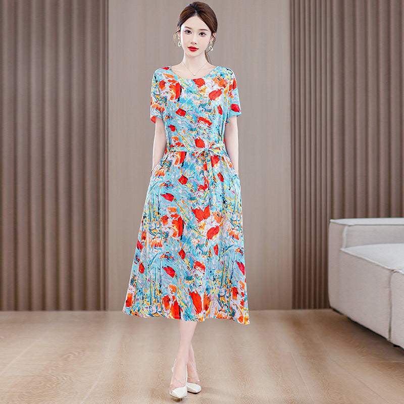 Plus Size Women's Clothes Short Sleeve Cotton Floral Dress