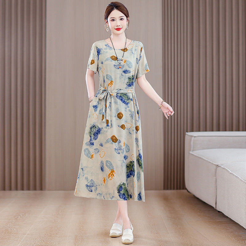 Plus Size Women's Clothes Short Sleeve Cotton Floral Dress