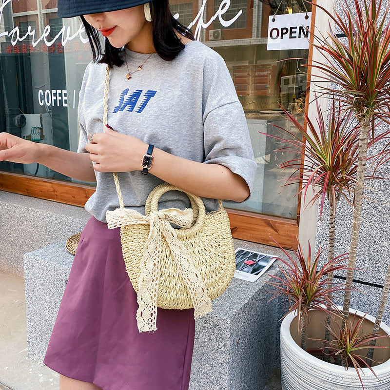 Fashion Western Lace Bow Straw Bag