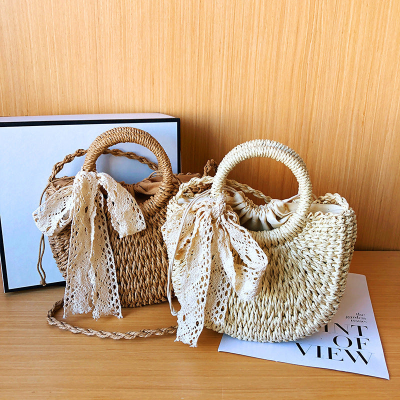 Fashion Western Lace Bow Straw Bag