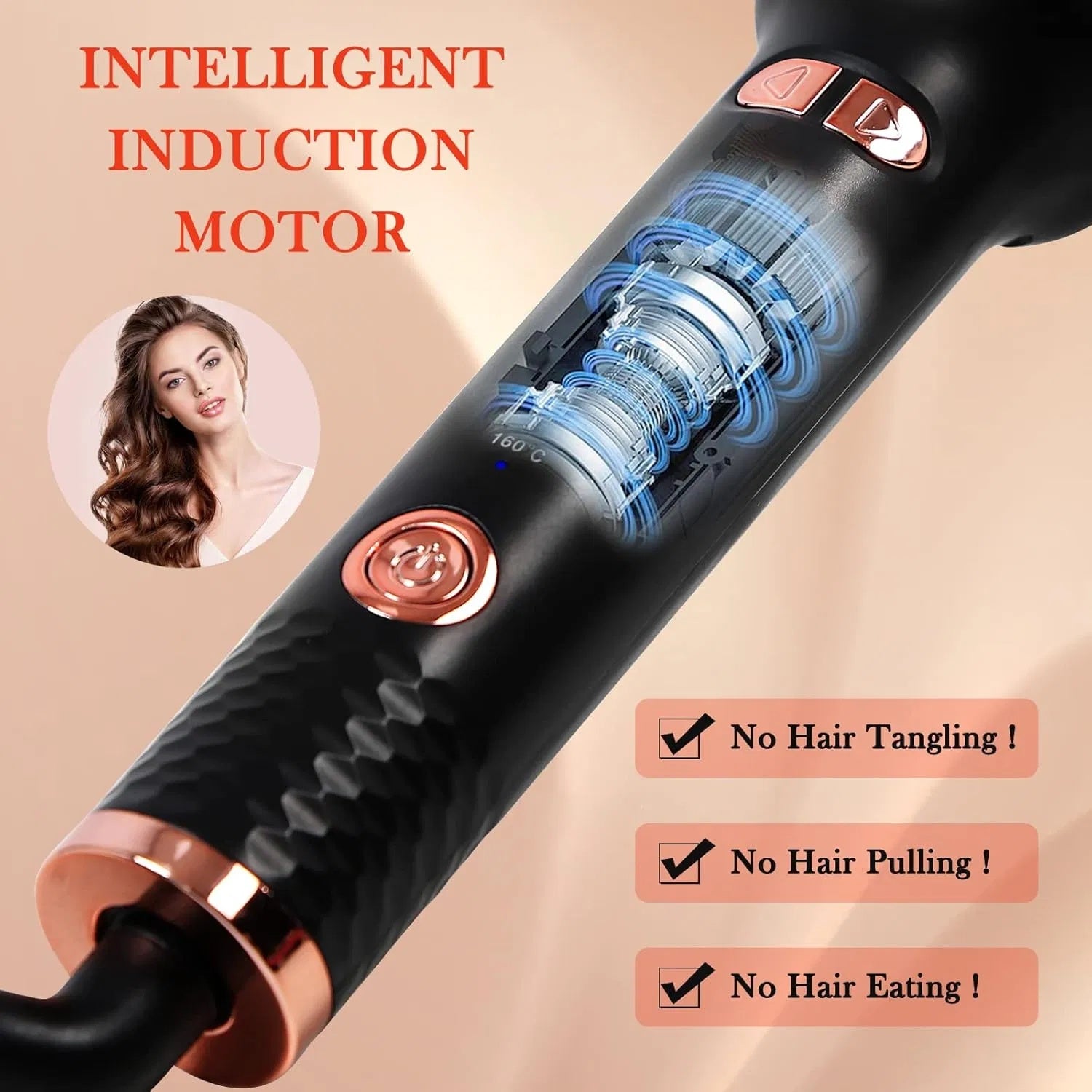 Automatic Curling Iron, Ceramic Ionic Auto-Rotating Hair Curling Wand With Anti-Stuck Technology - Black