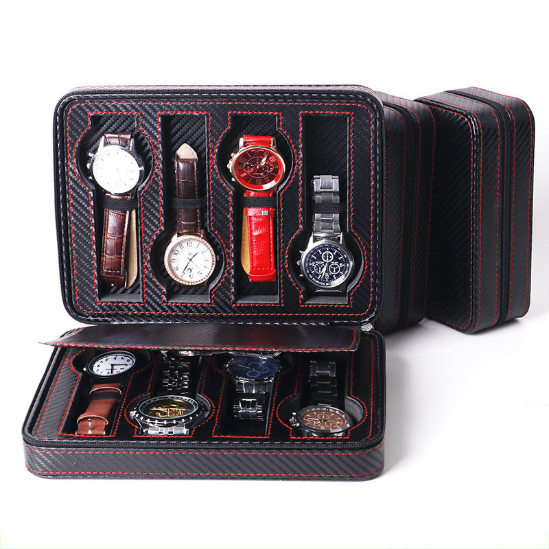 Leather Full Carbon Zipper Watch Jewelry Storage Display Bag