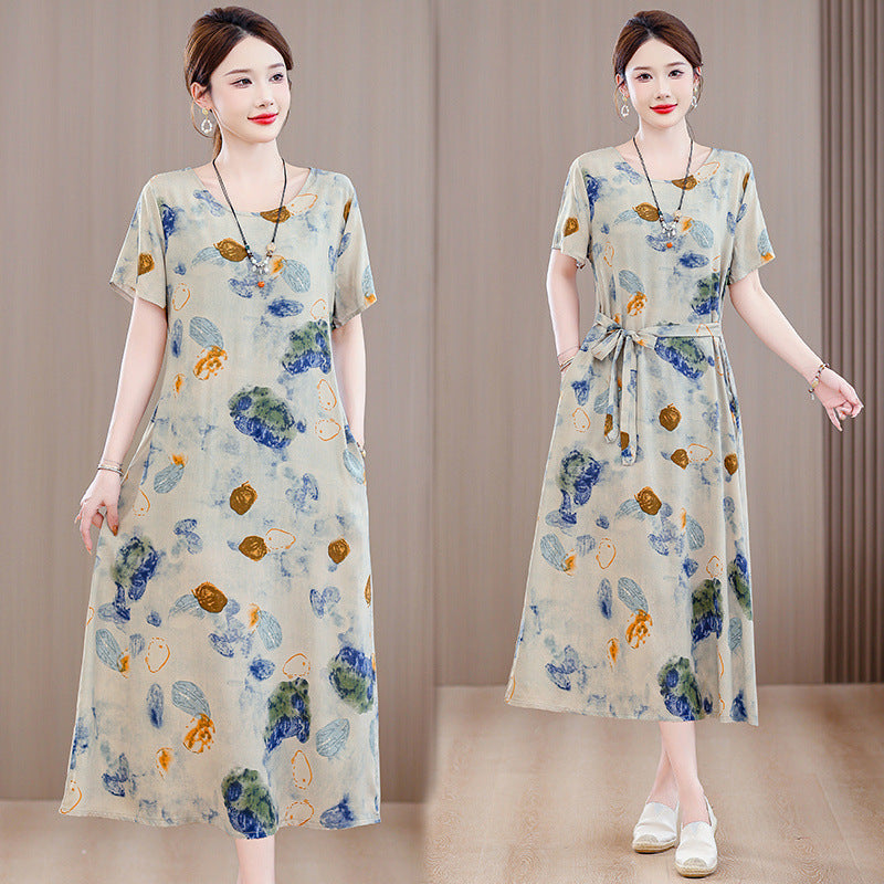 Plus Size Women's Clothes Short Sleeve Cotton Floral Dress