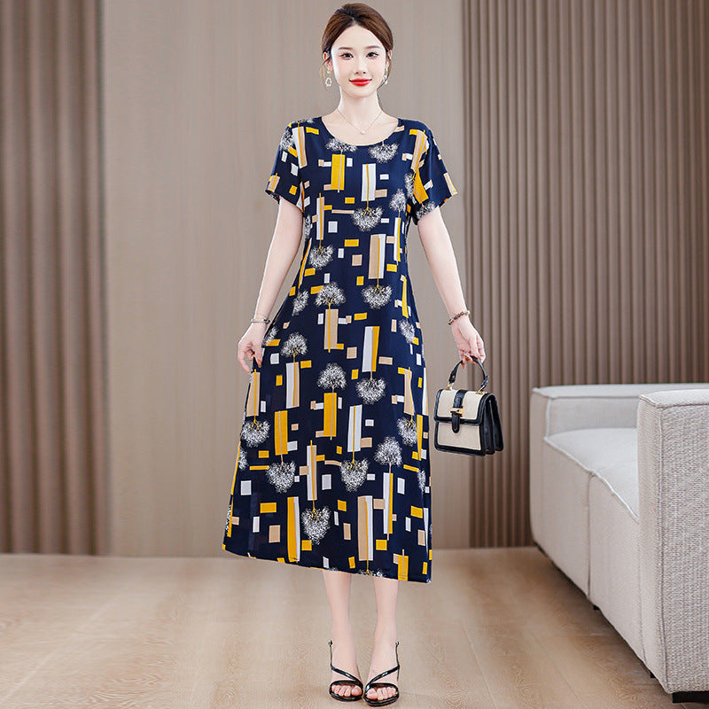Plus Size Women's Clothes Short Sleeve Cotton Floral Dress