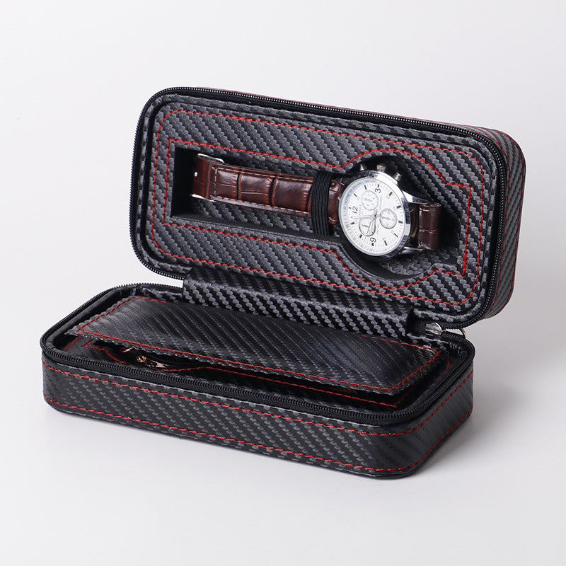 Leather Full Carbon Zipper Watch Jewelry Storage Display Bag