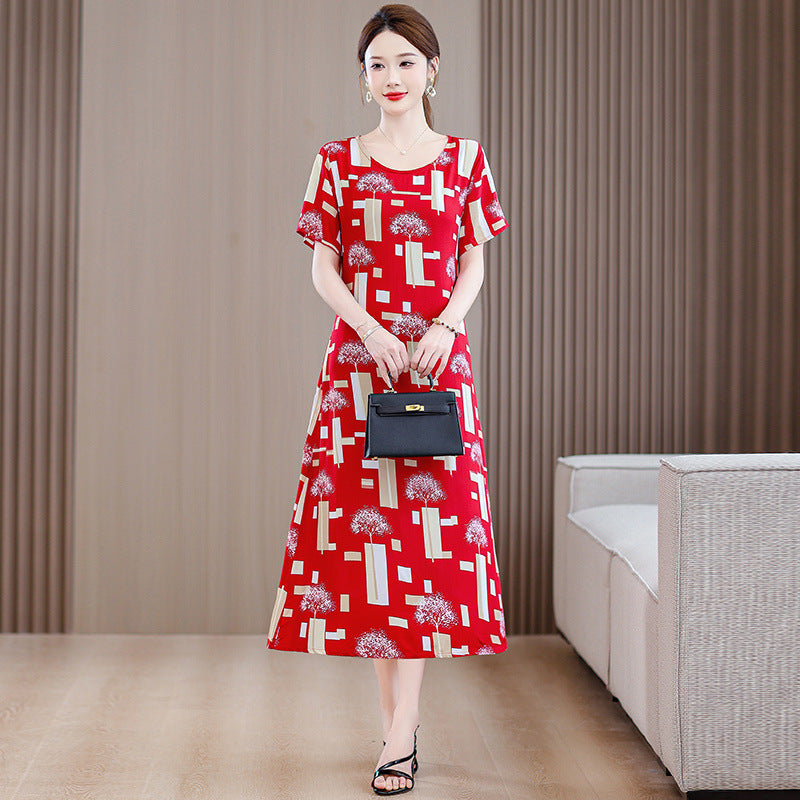 Plus Size Women's Clothes Short Sleeve Cotton Floral Dress