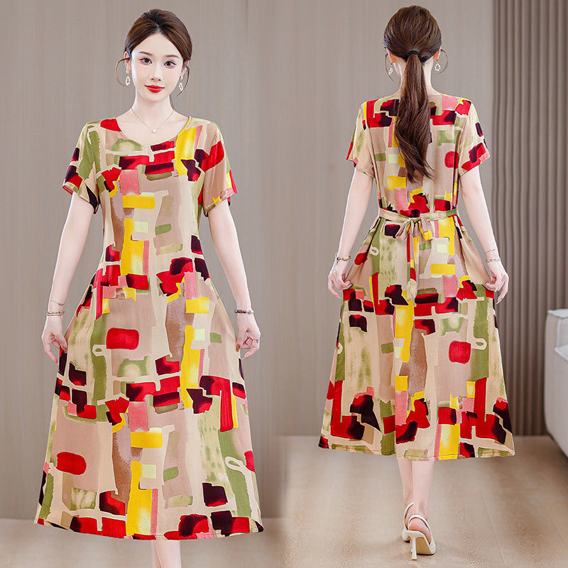 Plus Size Women's Clothes Short Sleeve Cotton Floral Dress