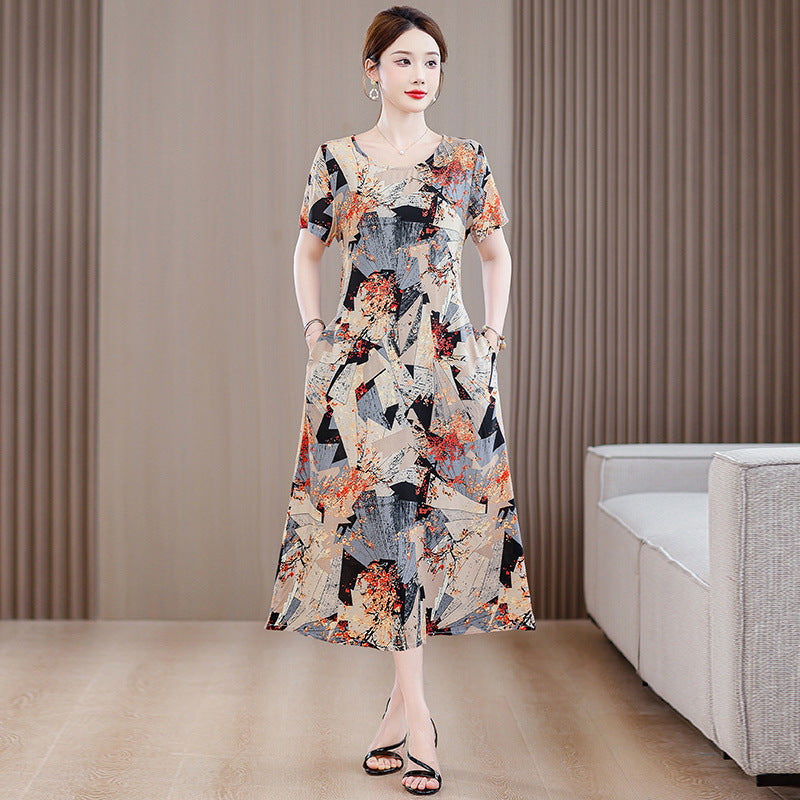Plus Size Women's Clothes Short Sleeve Cotton Floral Dress
