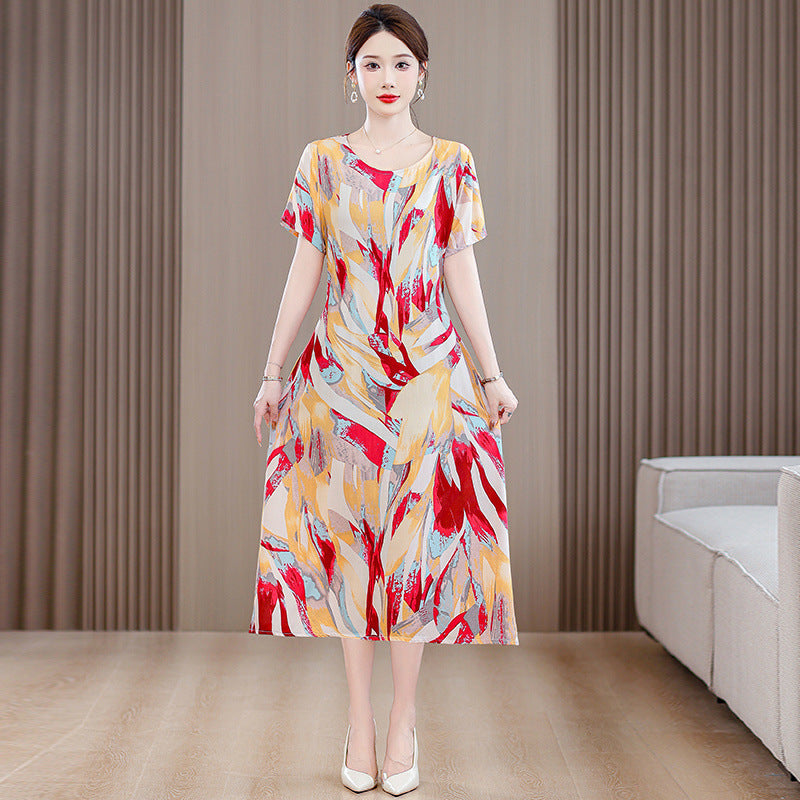 Plus Size Women's Clothes Short Sleeve Cotton Floral Dress