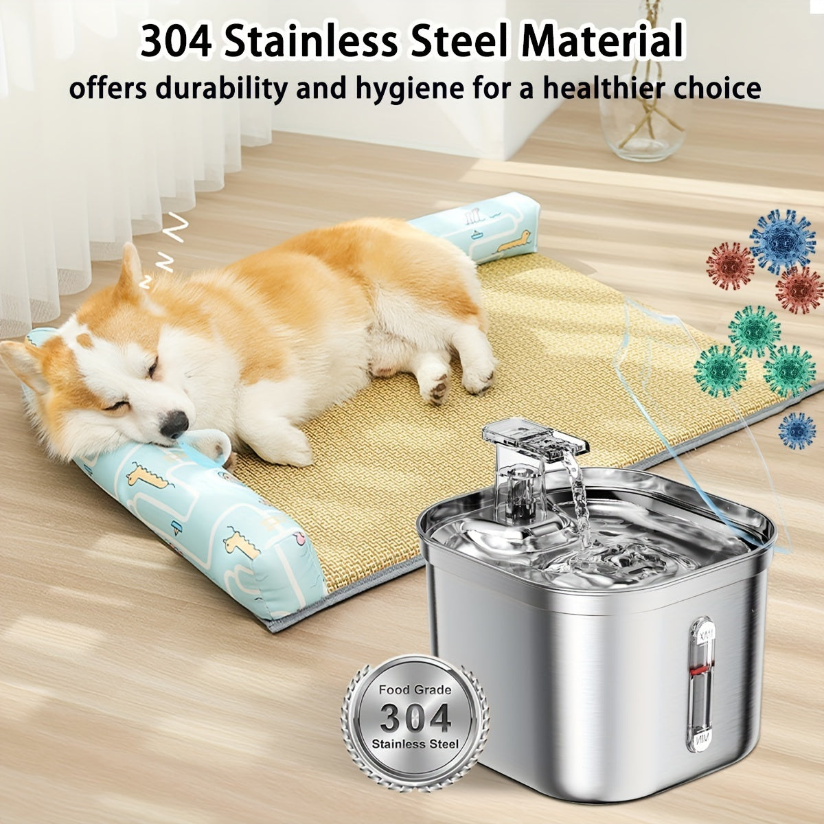 Cat Water Fountain, Stainless Steel Pet Water Fountain For Cats Inside, 3 Filters&Ultra-Quiet Pump, 73oz Automatic Dog Dispenser Water Bowl, Multiple Pets Water Fountain