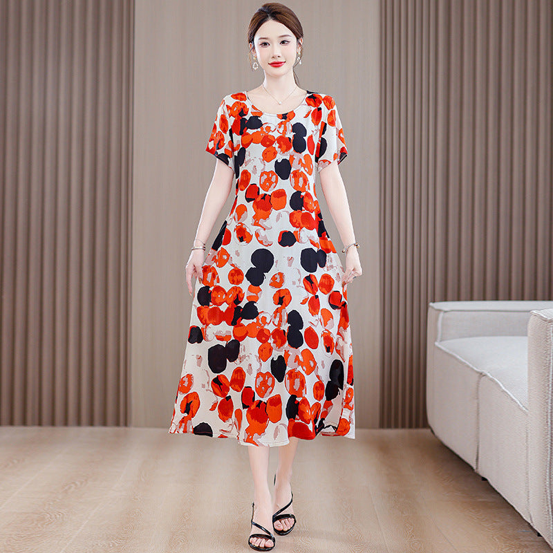 Plus Size Women's Clothes Short Sleeve Cotton Floral Dress