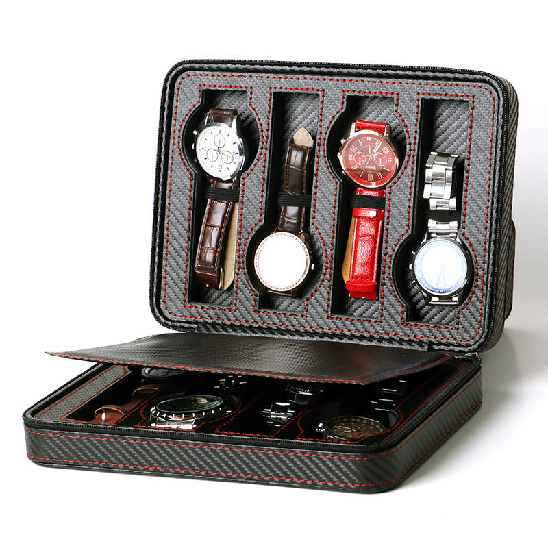 Leather Full Carbon Zipper Watch Jewelry Storage Display Bag