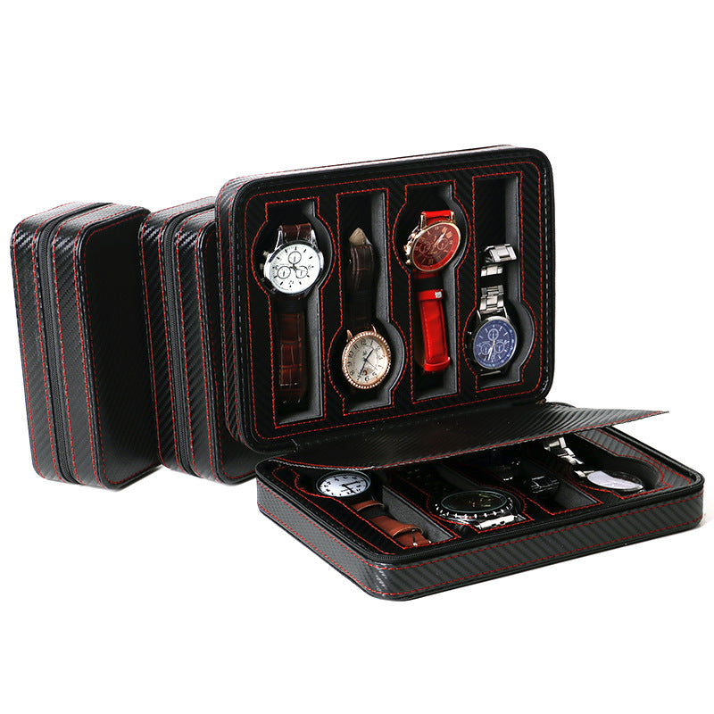 Leather Full Carbon Zipper Watch Jewelry Storage Display Bag