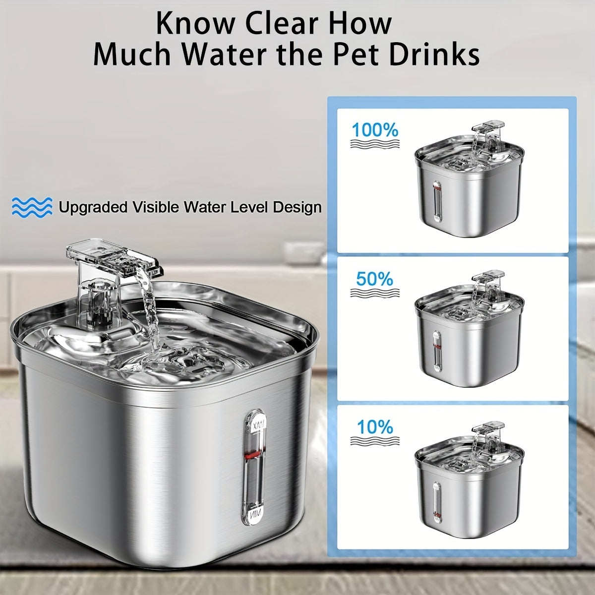 Cat Water Fountain, Stainless Steel Pet Water Fountain For Cats Inside, 3 Filters&Ultra-Quiet Pump, 73oz Automatic Dog Dispenser Water Bowl, Multiple Pets Water Fountain