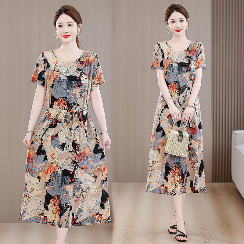 Plus Size Women's Clothes Short Sleeve Cotton Floral Dress
