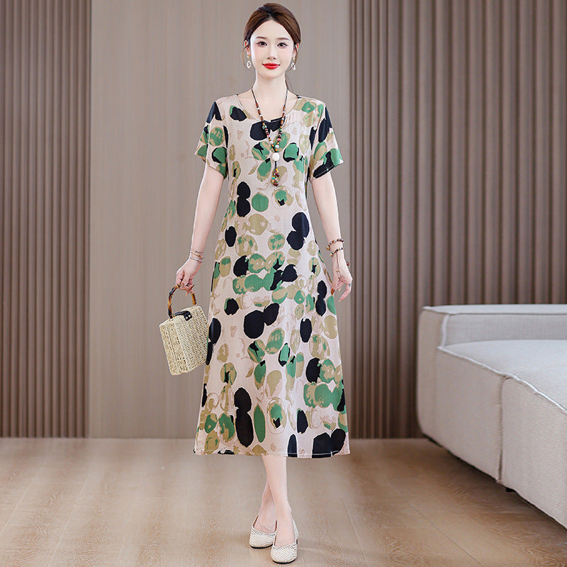 Plus Size Women's Clothes Short Sleeve Cotton Floral Dress